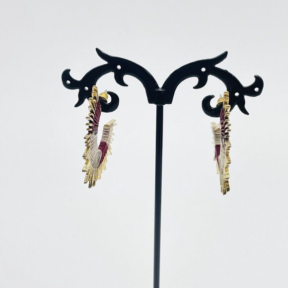 MESTIERE NY Earrings Theodora Hoop New on Card Red Gold Tone Pierced Signed - Picture 8 of 11